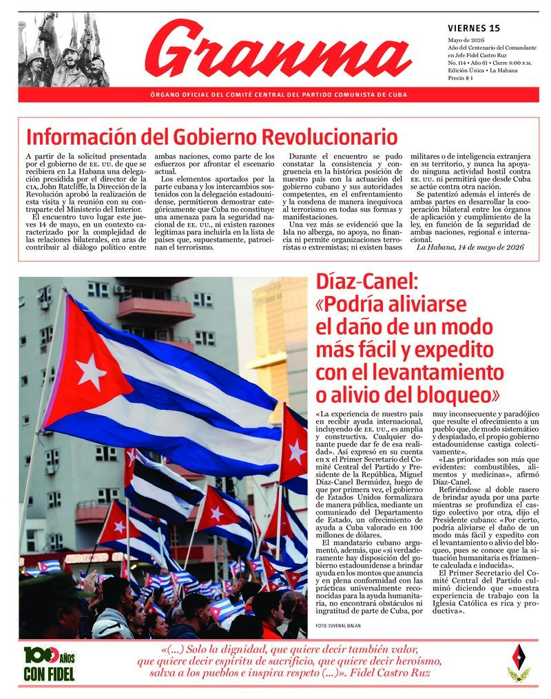 Prensa cubana destaca temas clave en ediciones del 15 de mayo de 2026