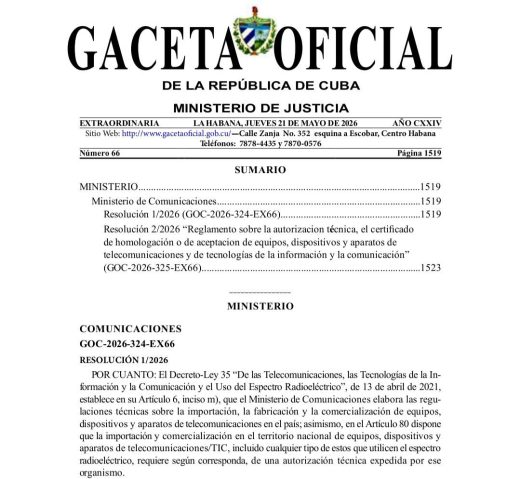 Cuba actualiza normas para importar equipos de telecomunicaciones