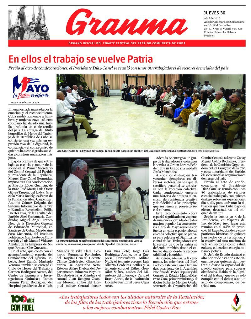 Prensa cubana destaca temas clave en ediciones del 30 de abril de 2026