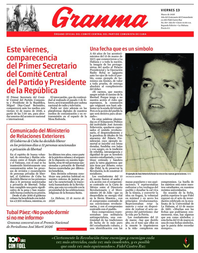 Prensa cubana destaca temas clave en ediciones del 13 de marzo de 2026