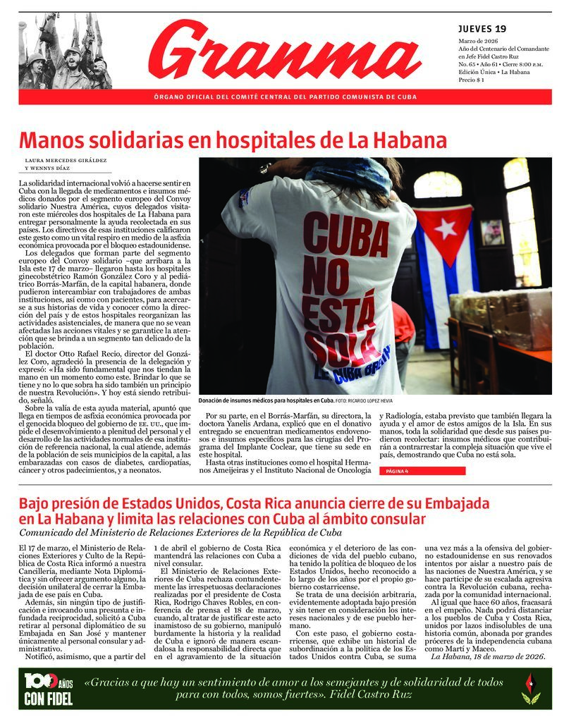 Prensa cubana destaca temas clave en edición del 19 de marzo de 2026